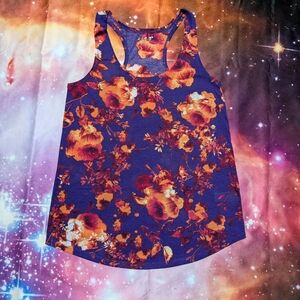 Floral Sleeveless Women's Top - Blue and Orange